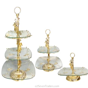 Fancy 24K Serving Stand Premium 3 Tier (Medium Ring Handle) | Serving+Decor| Cake Dish - Image 3