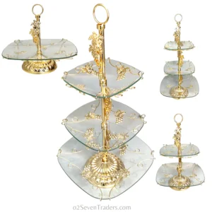 Fancy 24K Serving Stand Premium 3 Tier (Medium Ring Handle) | Wedding & Party Serving+Decor| Cake Dish