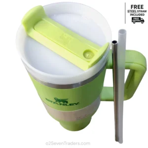 STANLEY Tumbler STEEL Straw+Plastic Straw Parrot Green1.18L 40oz - Image 5