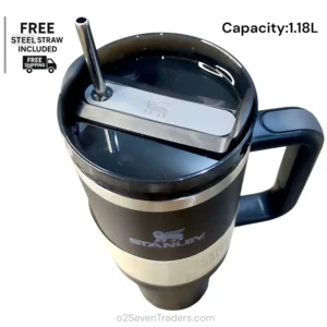 STANLEY Tumbler STEEL Straw+Plastic Straw Black 1.18L 40oz - Image 5